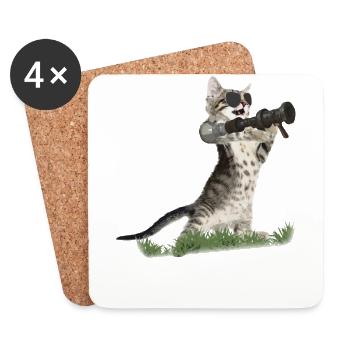Bazooka Cat - Cool cat with aviator sunglasses - Coasters (set of 4) - white - Front