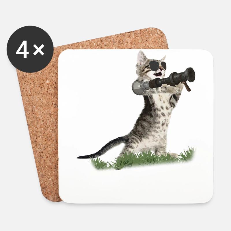 Bazooka Cat - Coole Katze mit Pilotenbrille - Untersetzer (4er-Set) - Weiß