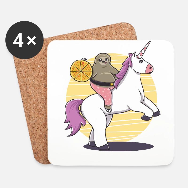 Faultier Einhorn Pizza lustig Geschenk Geburtstag - Untersetzer (4er-Set) - Weiß