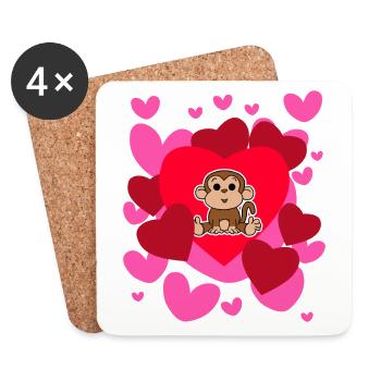 Affe-Liebes-T-Shirt - Valentinstag niedliches Herz - Untersetzer (4er-Set) - Weiß - Vorne