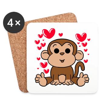 Affe-Liebes-T-Shirt Valentinsgruß-Tagesnette Herzen - Untersetzer (4er-Set) - Weiß - Vorne
