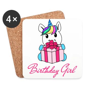 Fille d'anniversaire Licorne - Dessous de verre (lot de 4) - blanc - Devant