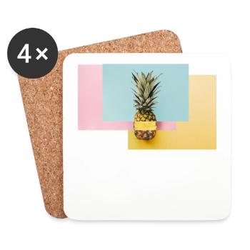 Bunte Ananas / Geschenk Idee - Untersetzer (4er-Set) - Weiß - Vorne