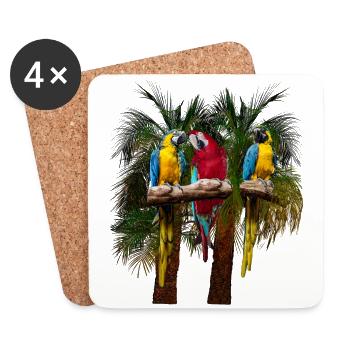 Three macaw parrots in front of palm trees - Coasters (set of 4) - white - Front