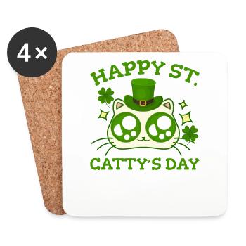 Glücklichen St. Cattys Tag St. Patricks Funny Cat Clover - Untersetzer (4er-Set) - Weiß - Vorne