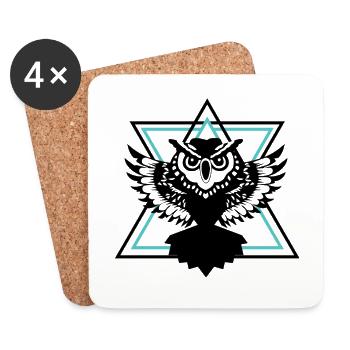 fliegende Eule vor zwei Dreiecken Geschenk Vogel - Untersetzer (4er-Set) - Weiß - Vorne