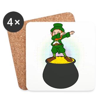 Leprechaun Drabbing drôle St Patricks Day Dab Gold - Dessous de verre (lot de 4) - blanc - Devant