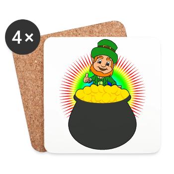 Leprechaun Pot d'or St Patricks Day Lucky - Dessous de verre (lot de 4) - blanc - Devant