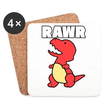 Dinosaur Dino Rawr gift vintage animal red - Coasters (set of 4) - white - Front