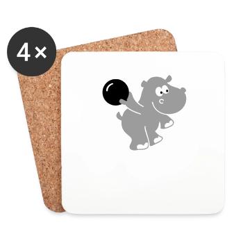 Bowling Hippo - bowling hippopotamus gift - Coasters (set of 4) - white - Front