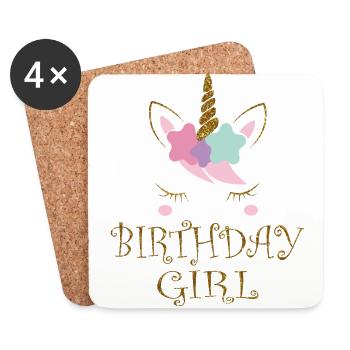 Birthday Girl Unicorn - poison Glitter anniversaire - Dessous de verre (lot de 4) - blanc - Devant
