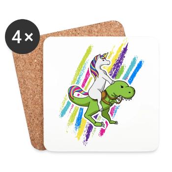 Licorne, dinosaure, licorne, équitation, dino, cadeau - Dessous de verre (lot de 4) - blanc - Devant