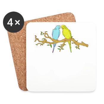 2 budgerigars sitting on a branch - Coasters (set of 4) - white - Front