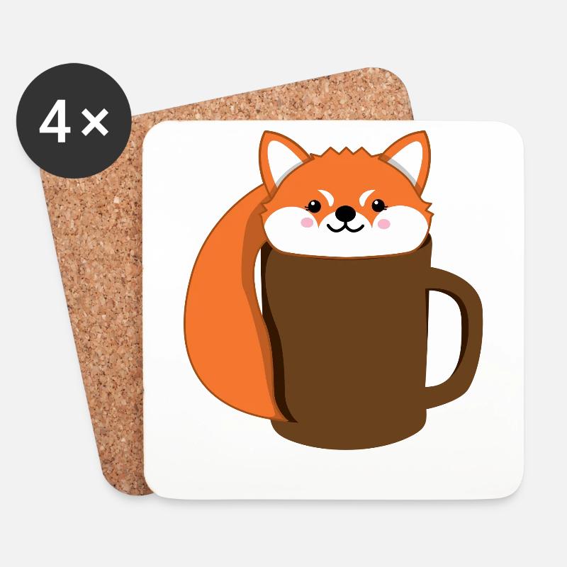 Fuchs - Kaffee - Tase - Comicstyle - Geschenk - Untersetzer (4er-Set) - Weiß