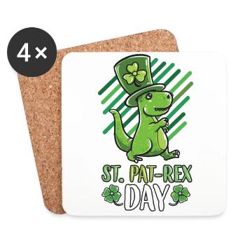 St Patricks tenue de jour T-Rex cadeau Bière Irlande - Dessous de verre (lot de 4) - blanc - Devant