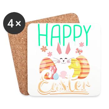 oeufs Lapin de Pâques heureux cadeau de Pâques Comic - Dessous de verre (lot de 4) - blanc - Devant