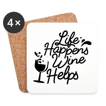 Life happens Wine helps - black - Coasters (set of 4) - white - Front