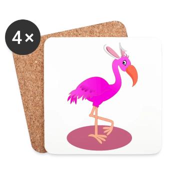 Flamant rose avec des oreilles de lapin de Pâques - Dessous de verre (lot de 4) - blanc - Devant