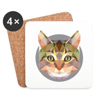Katze, Katzenkopf modern - Untersetzer (4er-Set) - Weiß - Vorne