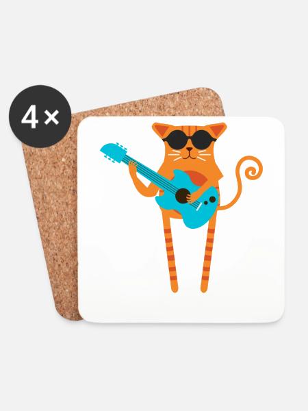 Rocker Katze - Untersetzer (4er-Set) - Weiß