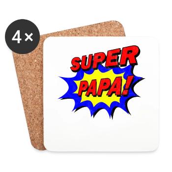 Super Papa Held Comic Vatertags Geschenk - Untersetzer (4er-Set) - Weiß - Vorne