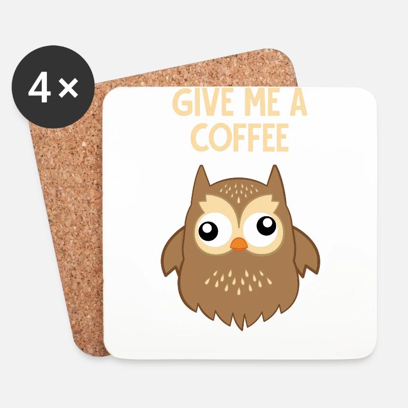 Coffee - Owl - Addictive - Funny - Gift - Coasters (set of 4) - white