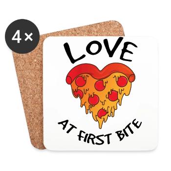 Pizza - Love at first bite - Coasters (set of 4) - white - Front