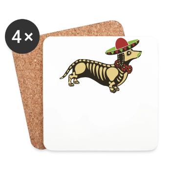Wiener Hund Sugar Skull Sombrero Schnurrbart Mexikaner - Untersetzer (4er-Set) - Weiß - Vorne
