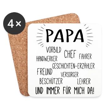 Vatertag Geburtstag Geschenkidee - Papa Attribute - Untersetzer (4er-Set) - Weiß - Vorne