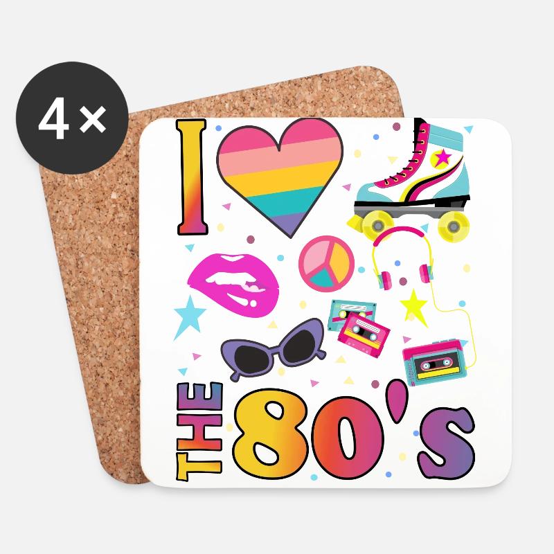 I love the 80's Eighties Pop Art - Untersetzer (4er-Set) - Weiß
