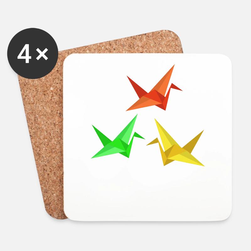 Japanisch Origami Papier Kranich - Untersetzer (4er-Set) - Weiß