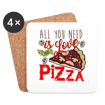 Tout ce dont tu as besoin c'est de l'amour et de la pizza - Dessous de verre (lot de 4) - blanc - Devant