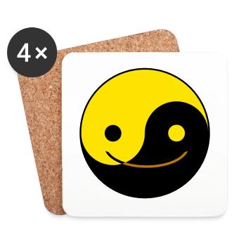 Yin Yang Chinese Tai Chi Symbol Yellow Emoji Face - Coasters (set of 4) - white - Front