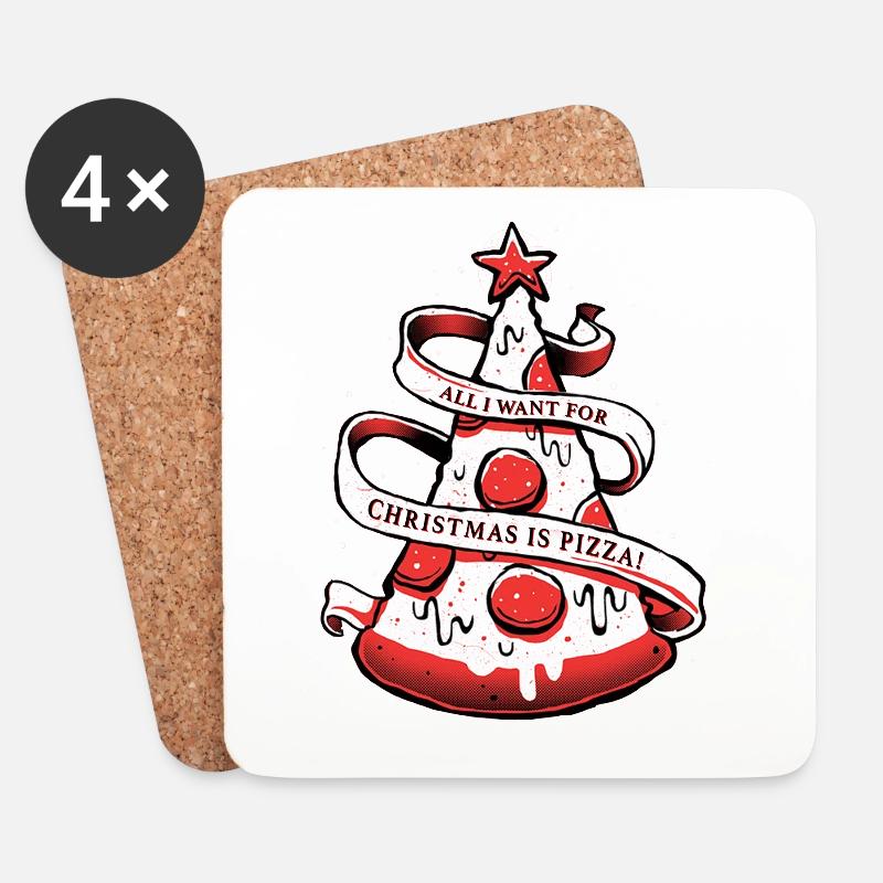All I Want For Christmas Is Pizza - Untersetzer (4er-Set) - Weiß