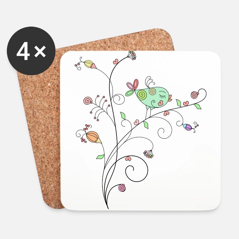 Vogel Blumenniederlassung Design - Untersetzer (4er-Set) - Weiß