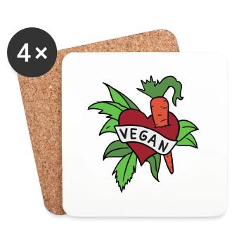 Vegan heart with carrot and lettuce - vegetarian - Coasters (set of 4) - white - Front