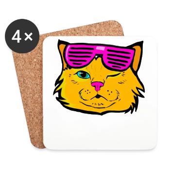 Chat chaton kitty pop art coloré drôle lunettes - Dessous de verre (lot de 4) - blanc - Devant
