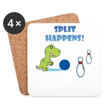 Split arrive Dino Trex T-Rex Bowling T-shirt - Dessous de verre (lot de 4) - blanc - Devant