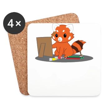 Panda rouge - Artiste créateur - Cadeau - Dessous de verre (lot de 4) - blanc - Devant