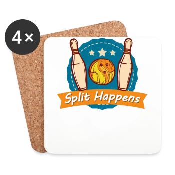 Split Happens T-Shirt Bowling Bowler Tee - Untersetzer (4er-Set) - Weiß - Vorne