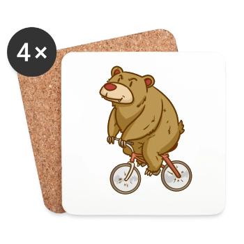 Ours - Vélo - Sports - Cadeaux - Dessous de verre (lot de 4) - blanc - Devant