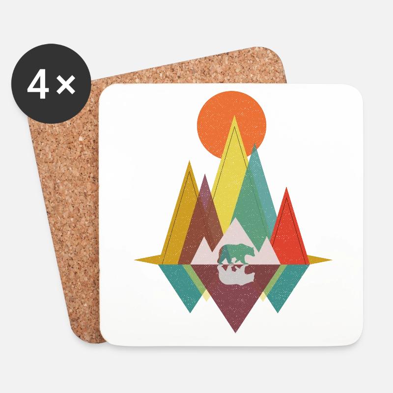 Geometrische Berge - Bär Geschenk - Untersetzer (4er-Set) - Weiß