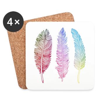 Plume d'oiseau cadeau de style indien - Dessous de verre (lot de 4) - blanc - Devant