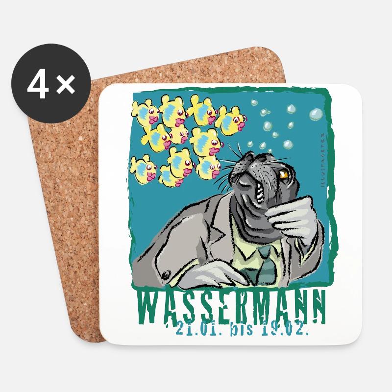 Sternzeichen-Wassermann - Untersetzer (4er-Set) - Weiß