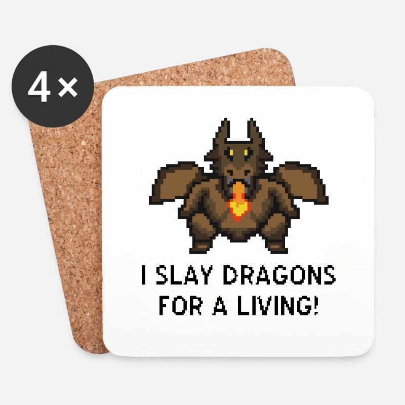 Drachen töten Pixel Gaming - Untersetzer (4er-Set) - Weiß
