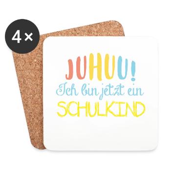 Kinder Shirt · Schule · Kids · Juhuu Schulkind - Untersetzer (4er-Set) - Weiß - Vorne