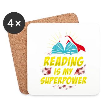 La lecture est ma superpuissance lisant un cadeau de super pouvoir - Dessous de verre (lot de 4) - blanc - Devant