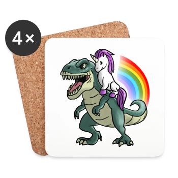 Licorne dinosaure T-Rex cadeau arc-en-ciel - Dessous de verre (lot de 4) - blanc - Devant