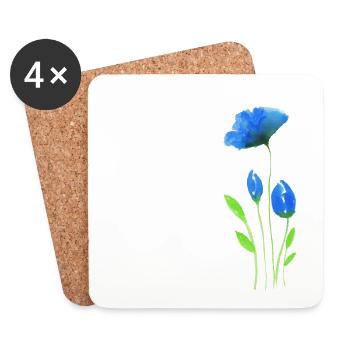 Blue flowers in modern watercolor optics - Coasters (set of 4) - white - Front