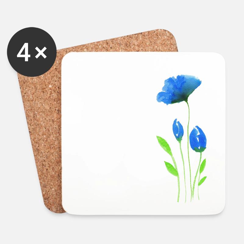 Blauer Blumen in moderner Watercolor Optik - Untersetzer (4er-Set) - Weiß